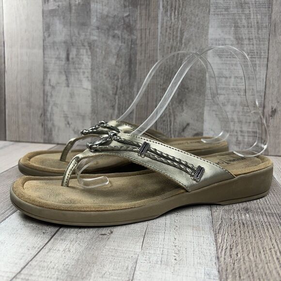 Minnetonka Women's Silverthorne Thong Sandals Flip Flops Leather Gold Size 9 - Picture 1 of 13